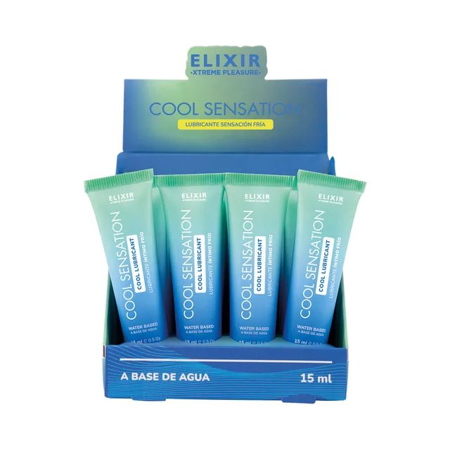 Elixir Cool Sensation Intimate Gel 0.5 oz 12-pack twelve pump tubes in open counter display