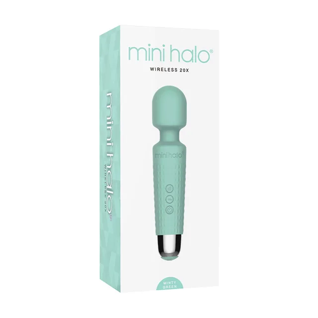Minty Green Shibari Mini Halo 20X wireless wand in retail box