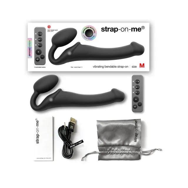 Black medium Strap-On-Me set with remote, cable, pouch and box