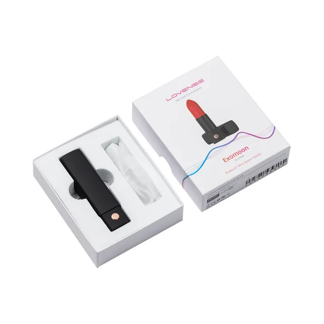 Open Exomoon box with black vibrator and fitted white tray
