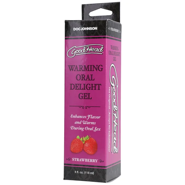 Pink GoodHead Strawberry Oral Delight Gel tube inside matching box