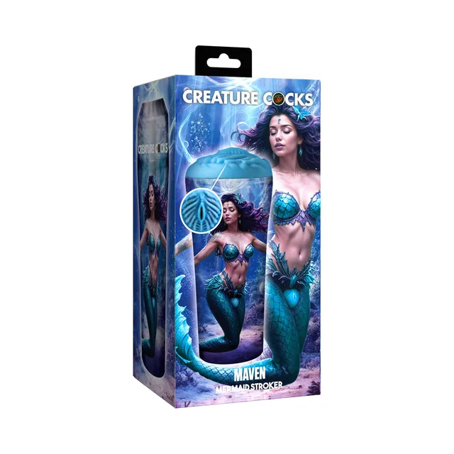 Creature Cocks Maven Mermaid black-and-blue stroker in illustrated retail box