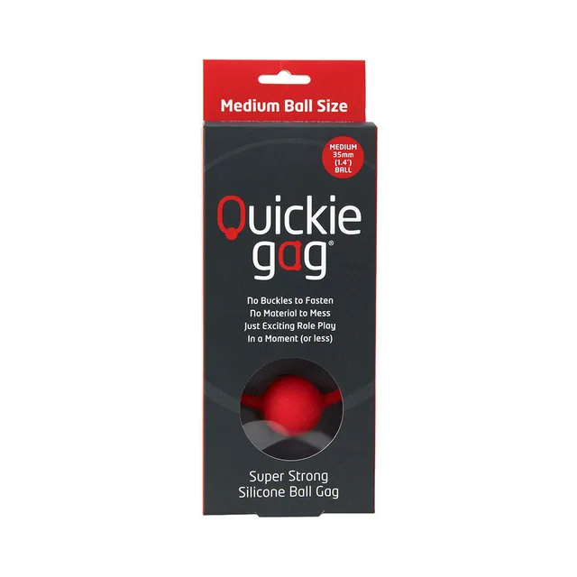 Quickie medium red ball gag visible through black and red retail sleeve