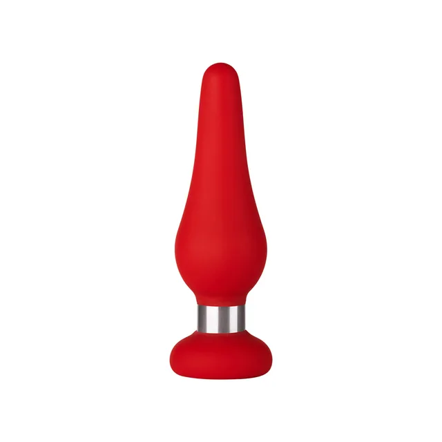 Front view of small red F-21 plug with silver collar