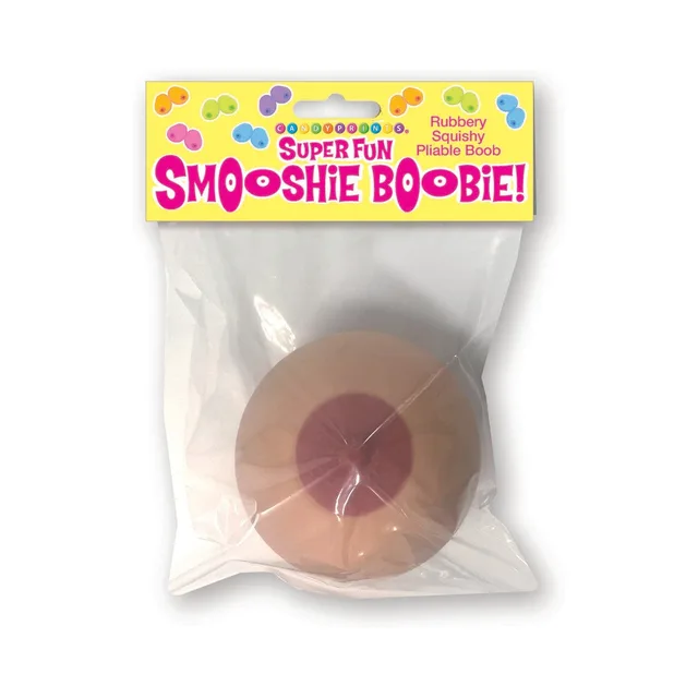 Beige Smooshie Boobie squishy mallow in clear retail bag