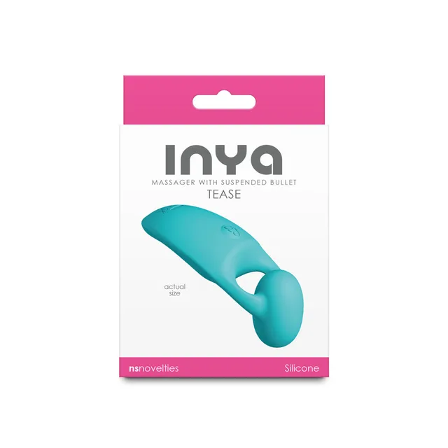 INYA Tease teal silicone massager in white-and-pink box