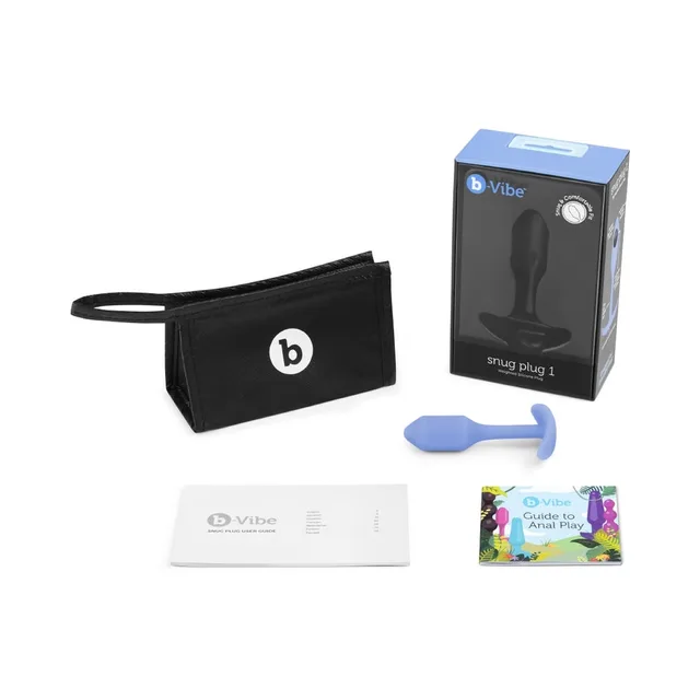 Violet b-Vibe Snug Plug 1 with box, pouch and guide