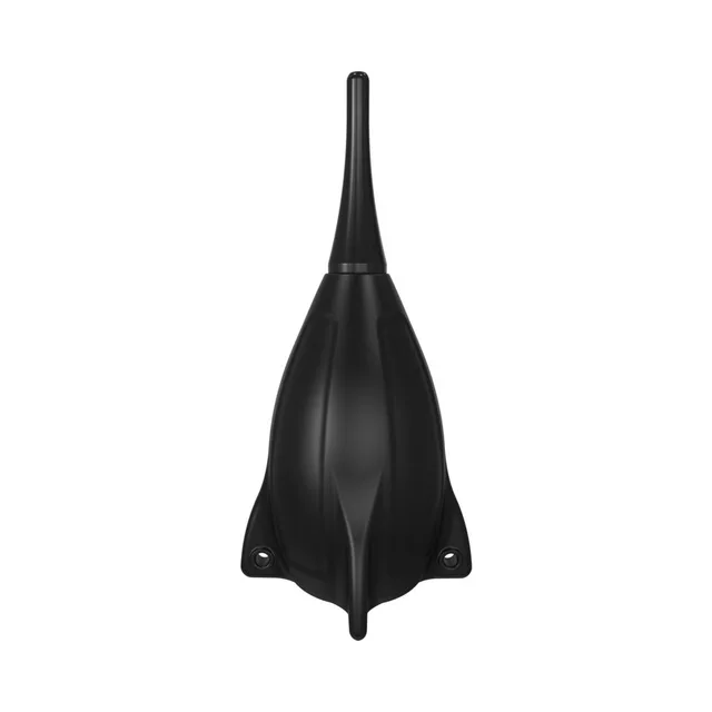Front view of black Hydro Rocket with tapered nozzle and fin base