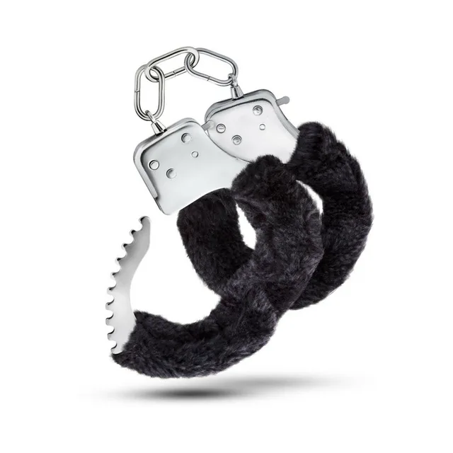 Blush Temptasia Black Faux-Fur Cuffs angled linked cuffs