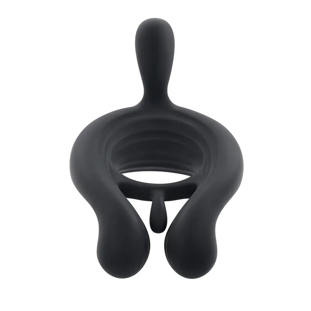 Playboy Triple Play black vibrating cock ring straight front view