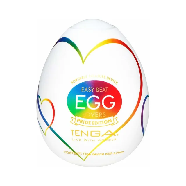 White TENGA Egg Lovers Pride Edition package with rainbow heart outline