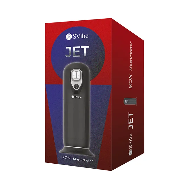 SVibe Ikon Jet black masturbator shown in red and blue retail box