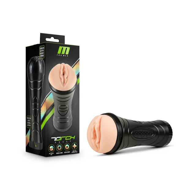 M for Men Torch vagina stroker beside black retail box