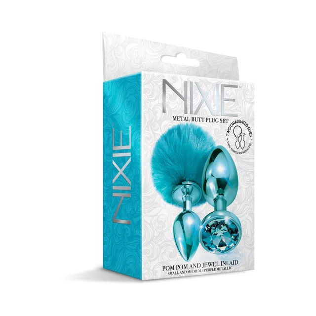 NIXIE Metallic Blue two-plug set in white and teal retail box