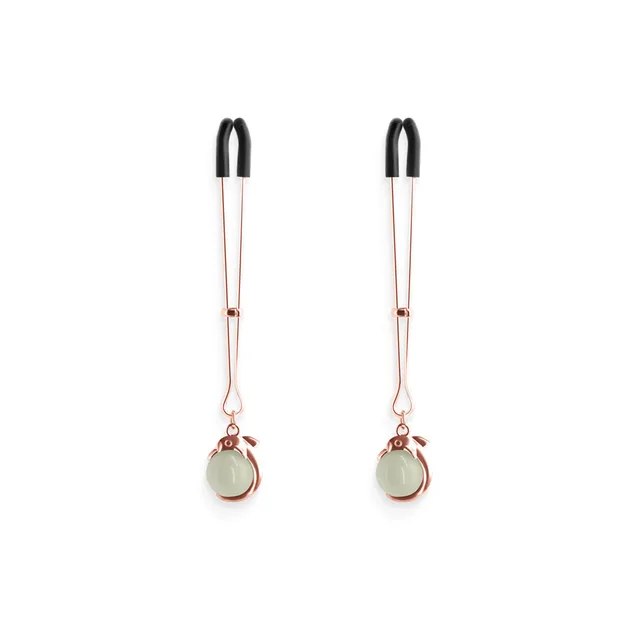 NS Novelties Bound G1 rose gold drop nipple clamps paired clamps with round drop charms