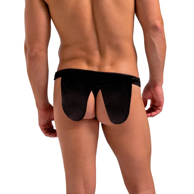Rear view of Male Power Maitre D black open-back thong