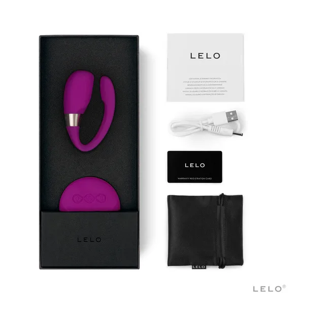 Purple LELO TIANI 3 set with black box, remote, cable and pouch