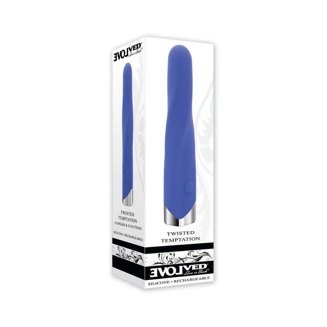 Evolved Twisted Temptation blue bullet displayed on white box