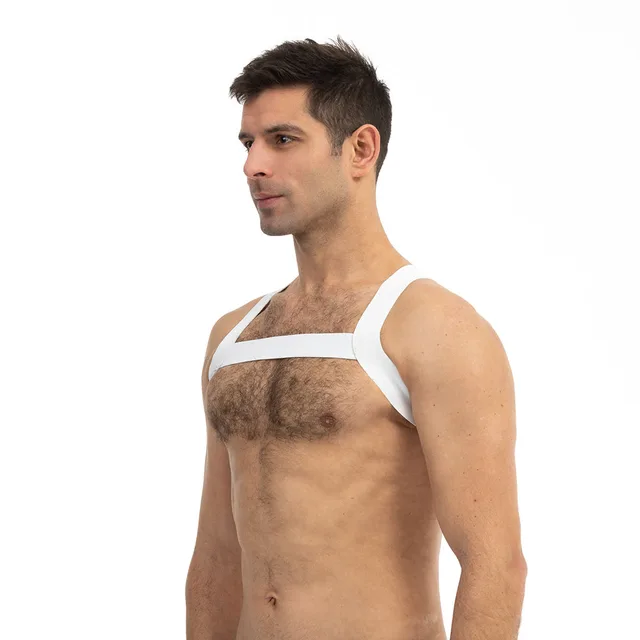 Angled front view of S/M white Prowler RED sports harness