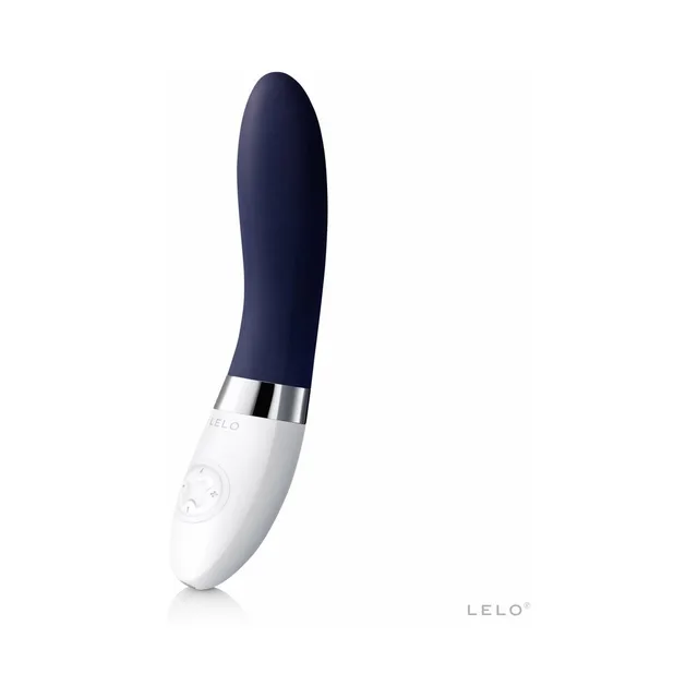 Blue curved LELO LIV 2 vibrator with white handle