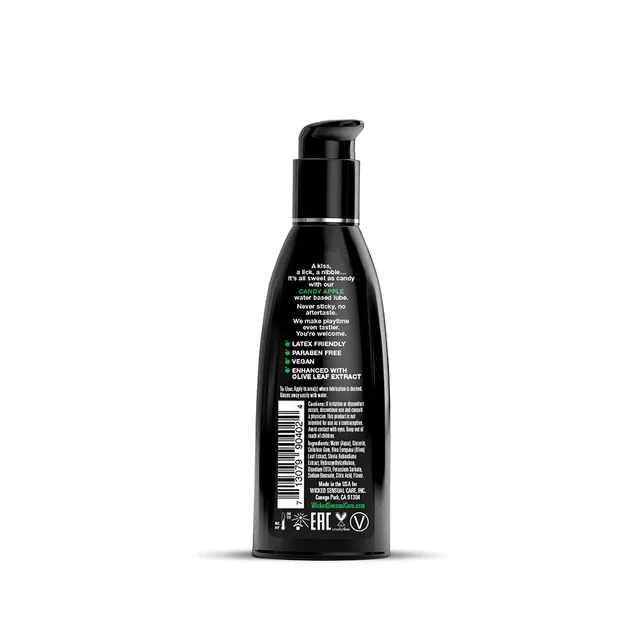 Wicked Aqua Candy Apple Lubricant black bottle rear with ingredients and barcode