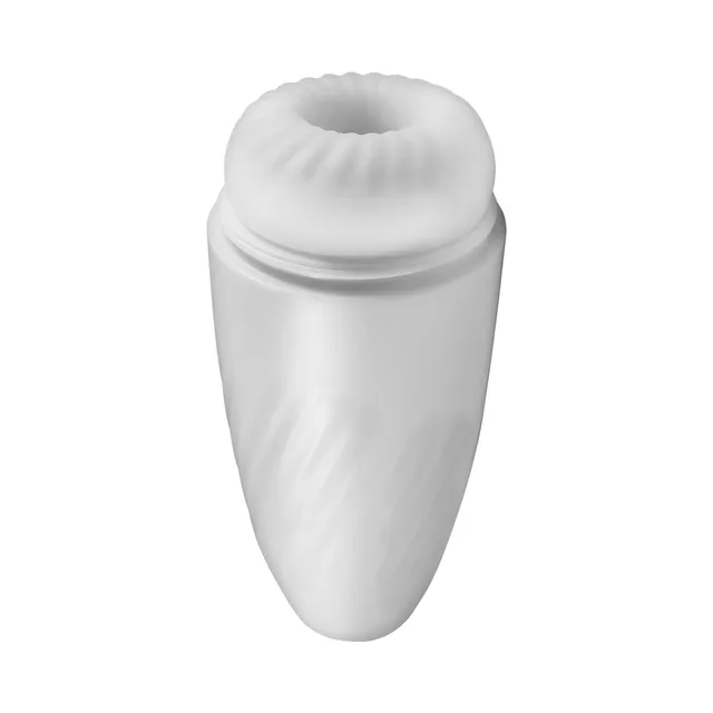 Front view of white Magic masturbator with ribbed opening