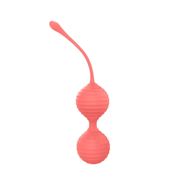 Coral linked double ribbed kegel balls with retrieval stem
