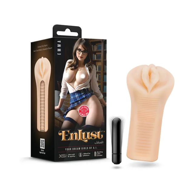 Blush EnLust Emma textured stroker with black bullet and illustrated retail box