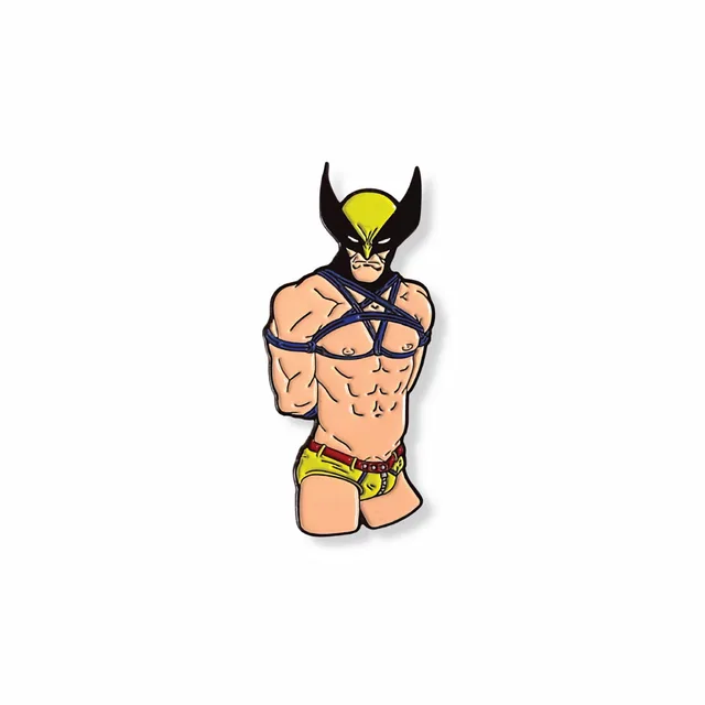 Geeky and Kinky The Wolf enamel pin with black-yellow mask and yellow briefs