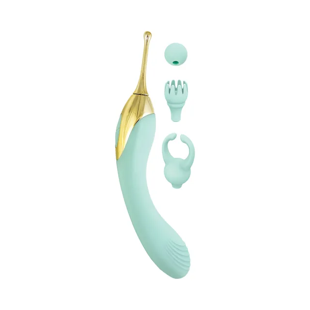 Curved aqua Gold Glam handle with three mint attachments