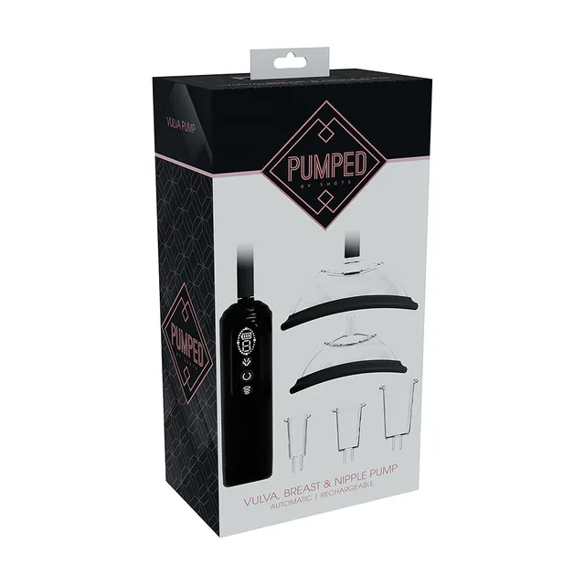 PUMPED black rechargeable pump black and white retail box front view