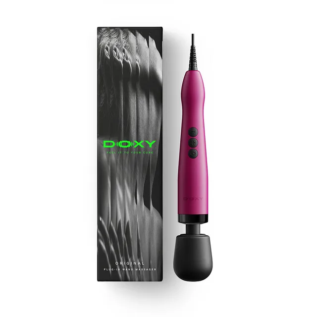 Doxy Original plug-in pink wand beside black retail box