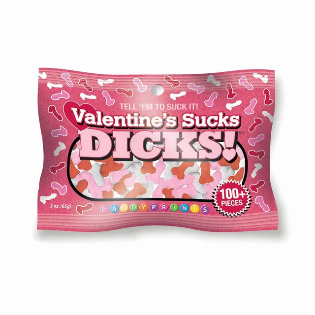 pink Valentine's Sucks Dicks 3 oz candy bag with clear window