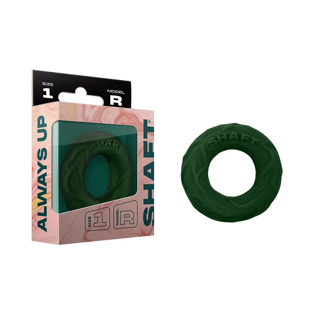 green Shaft Model R Size 1 single C-ring beside pink retail box
