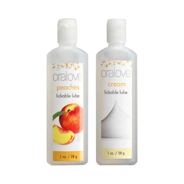Oralove Peaches & Cream Duo Peaches and Cream white bottles side by side