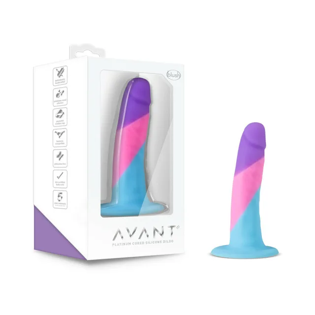 Multicolor Avant D15 dildo beside clear white retail box
