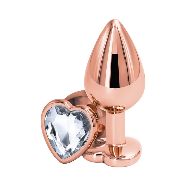 Rose gold medium plug with clear faceted heart jewel base