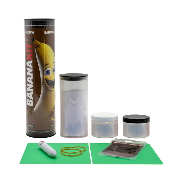 BANANAKIT brown complete kit component layout with clear cylinder and small containers