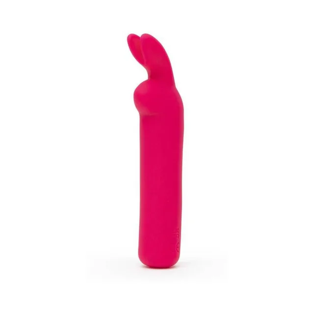 Front view of pink silicone bullet with twin rabbit ears