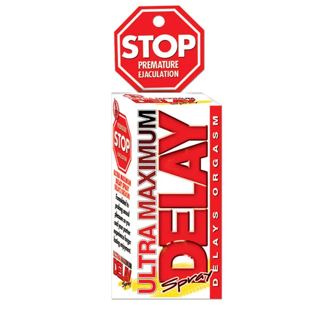 Stop Ultra Maximum Delay Spray white box with red stop sign