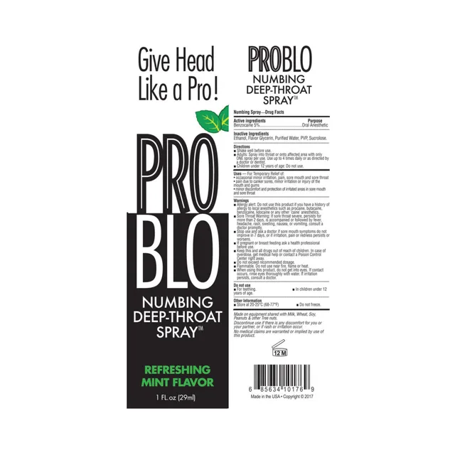 Little Genie ProBlo Mint 1 oz Spray front and rear label views with green accents