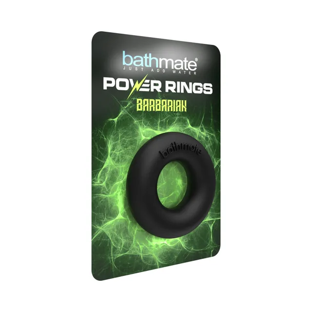 Black Bathmate Barbarian power ring angled on green retail card