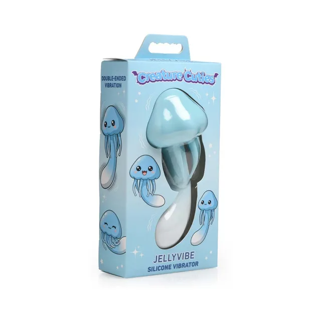 Creature Cuties Jellyfish blue-and-white vibrator in illustrated retail packaging