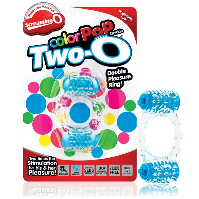 Screaming O Color Pop Two-O clear ring with two blue vibrators