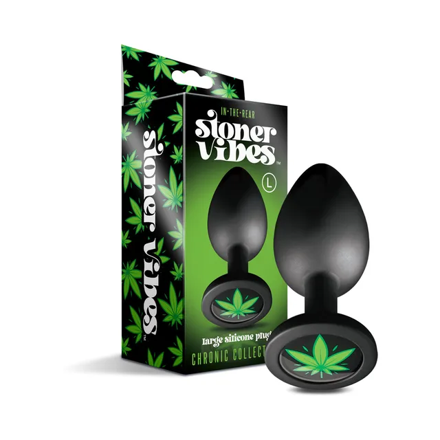 Large black Stoner Vibes butt plug beside green Chronic Collection box