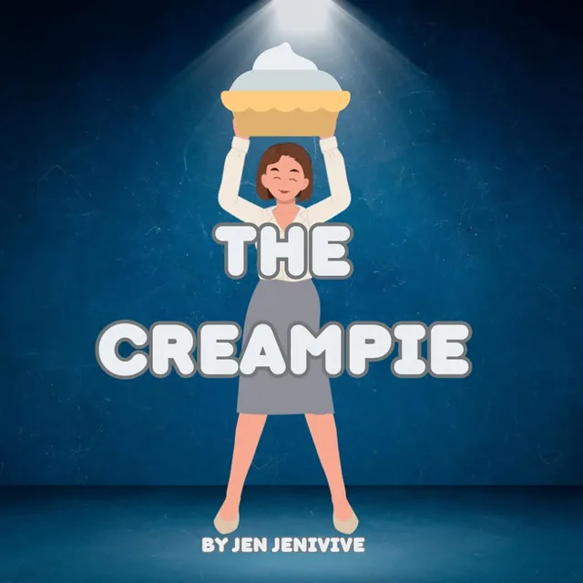 Front cover of The Cream Pie adult humor book with a woman holding a pie beneath a stage spotlight
