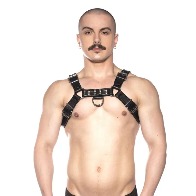 Front view of black Prowler RED Bull chest harness in size XL