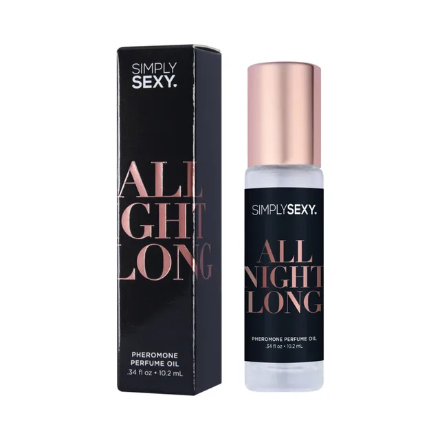 Simply Sexy All Night Long roll-on bottle beside black box