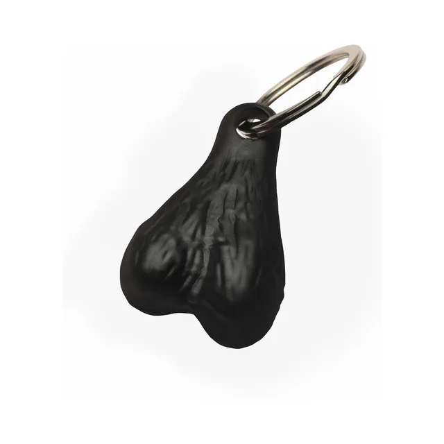 Big Ballers dark black molded nuts keychain with silver-tone ring