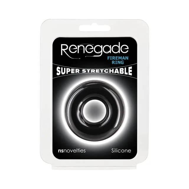 Renegade Fireman Medium black circular silicone ring in clear package